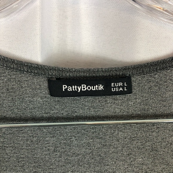 Patty Boutik Women’s Large Gray Knit Stretch Cross Over Wrap Style Draping Top - Picture 7 of 7